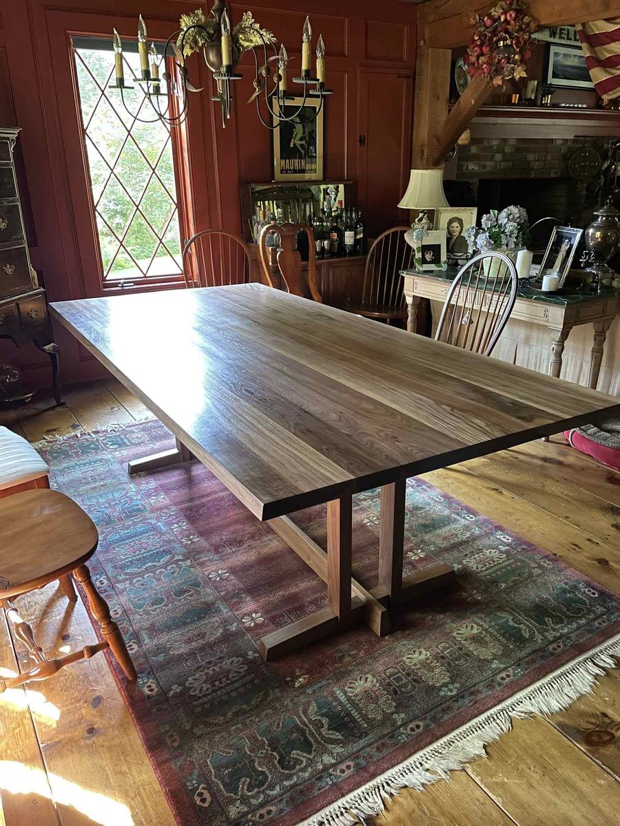 Custom walnut dining table in traditional dining room in Central Connecticut, by Riverbend Renovations